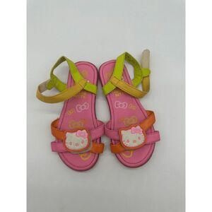 Hello Kitty Kids Sandals For Girls with Straps Hook & Loop Sz 12 Neon Multicolor